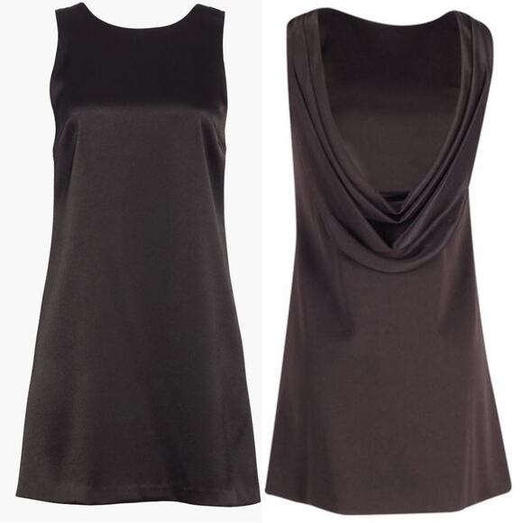 Alice + Olivia Lita Cowl Back Mini Dress Large Black Satin Draped Open Back Chic - Picture 2 of 16